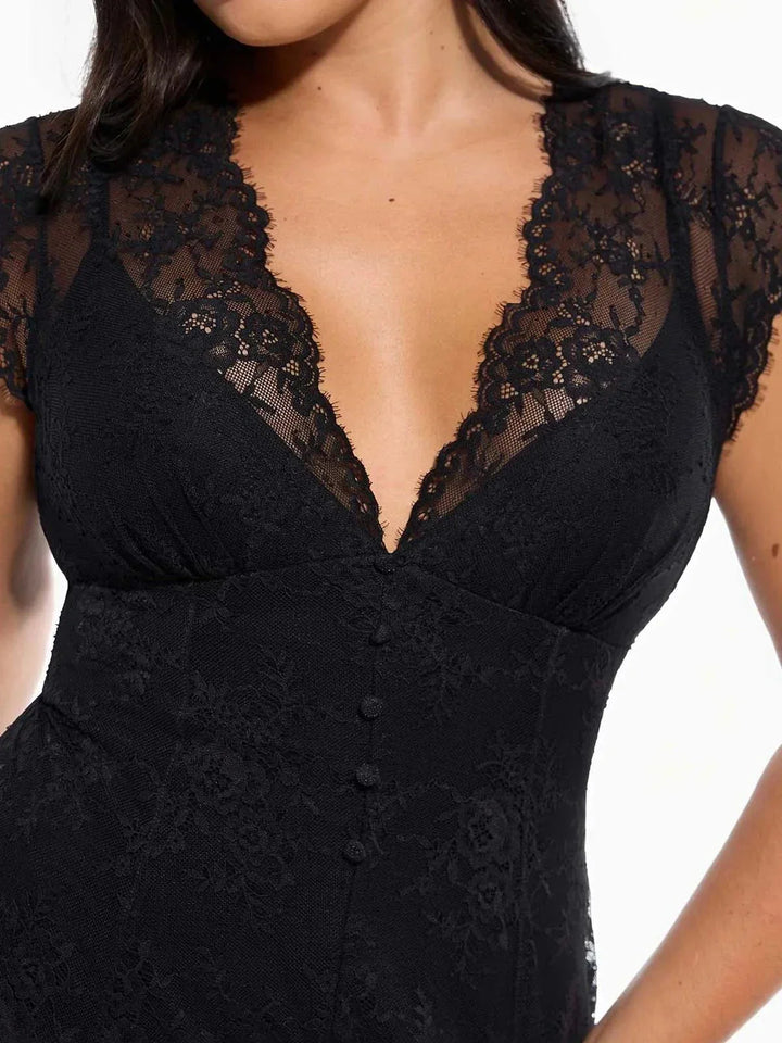 Shapewear Boho Floral Lace Front Slit Maxi Dress