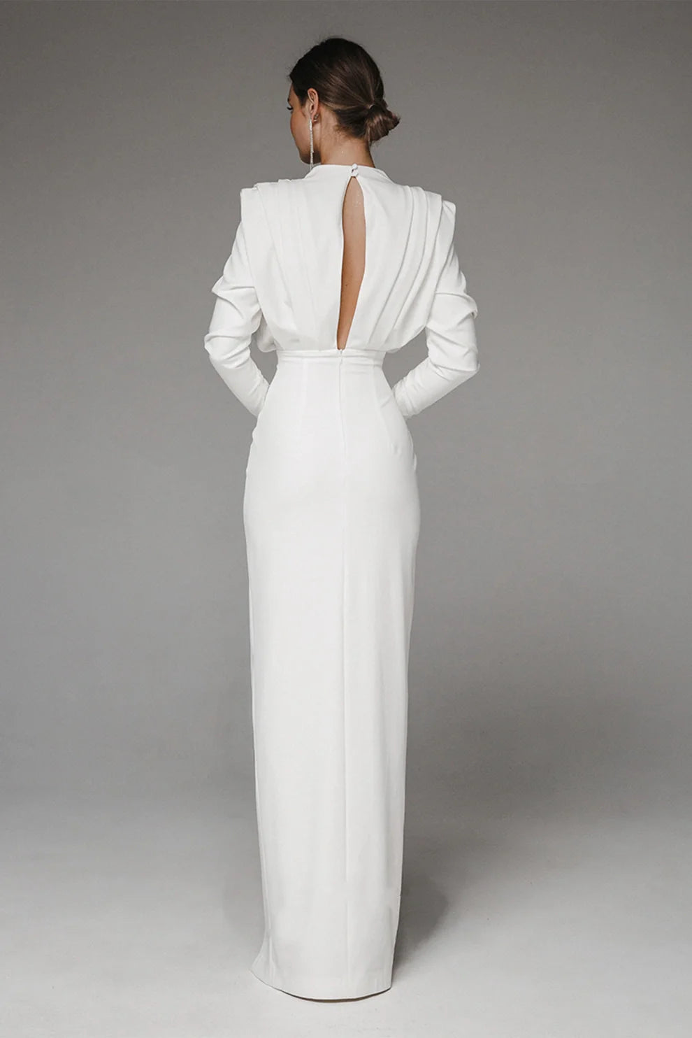 Solid High Split Long Sleeve Midi Dress